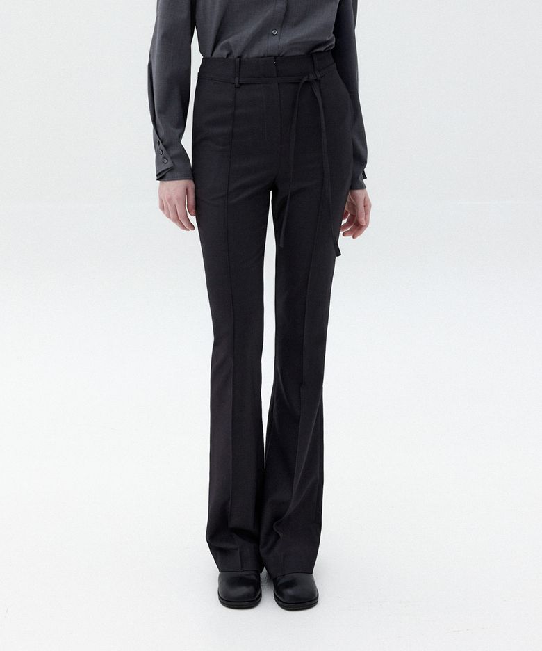 Base Wool Strap Bootcut Slacks(Charcoal)