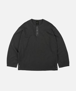 PIGMENT DYEING HENLEY NECK TEE _ CHARCOAL