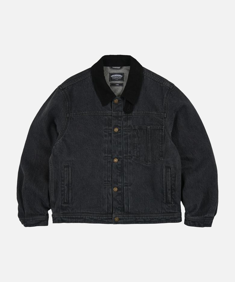 WASHED DENIM TRUCKER JACKET _ BLACK