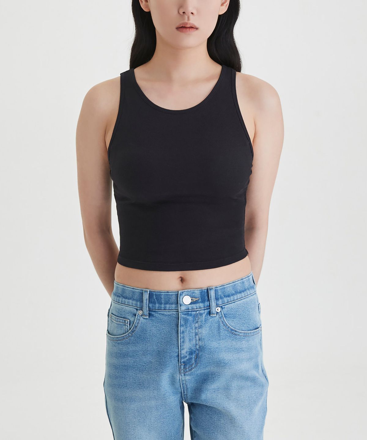 자주(JAJU) 여 코튼 립 크롭 브라캐미솔_블랙