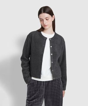 여 코지 플리스 라운지 가디건_챠콜