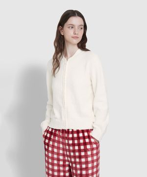여 탁텔 집업 라운지 가디건_아이보리