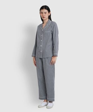 여 코튼 스트레치 10부 파자마 세트_라이트 네이비