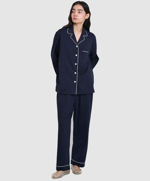 여 스마트 코튼 10부 파자마 세트_네이비