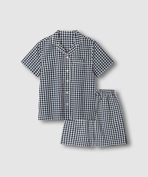 여 시어서커 5부 파자마 세트_라이트 네이비