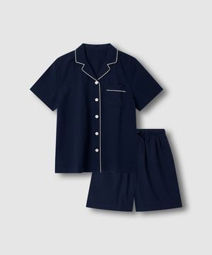 여 시어서커 5부 파자마 세트_네이비