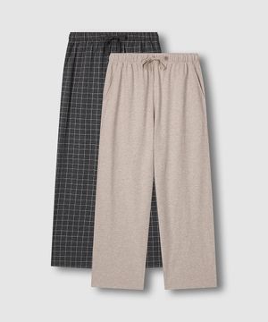 남 코튼 파자마 팬츠 2매_멜란지베이지