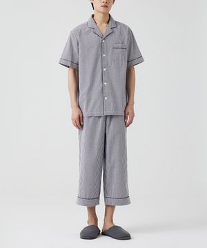 남 코튼 시어서커 7부 파자마 세트_라이트 그레이