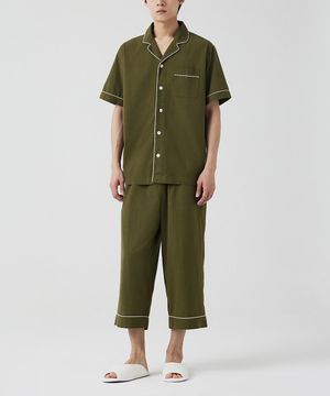 남 코튼 시어서커 7부 파자마 세트_카키