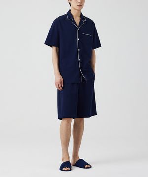 남 코튼 블렌디드 5부 파자마 세트_네이비