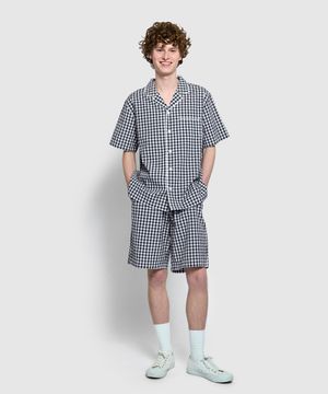 남 시어서커 5부 파자마 세트_라이트 네이비