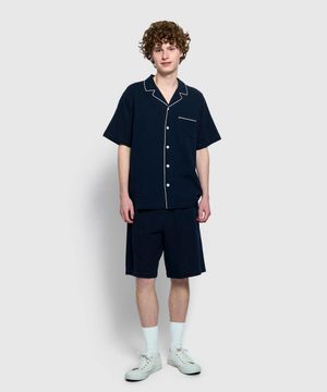 남 60수 코튼 5부 파자마 세트_네이비