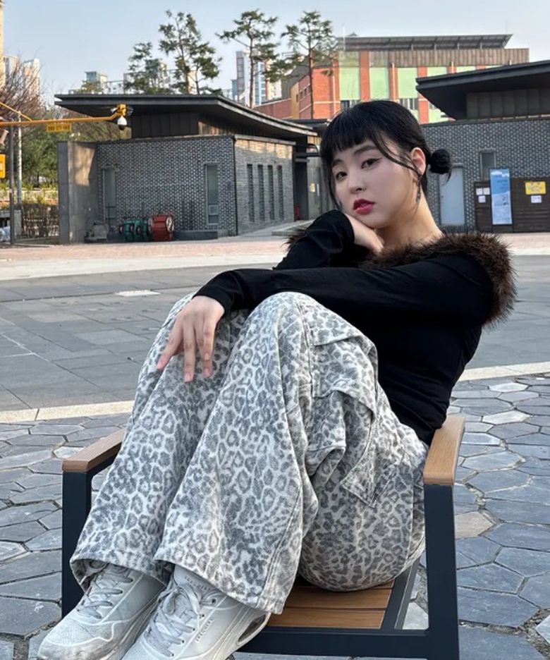 레오파드 와이드 카고 팬츠 그레이