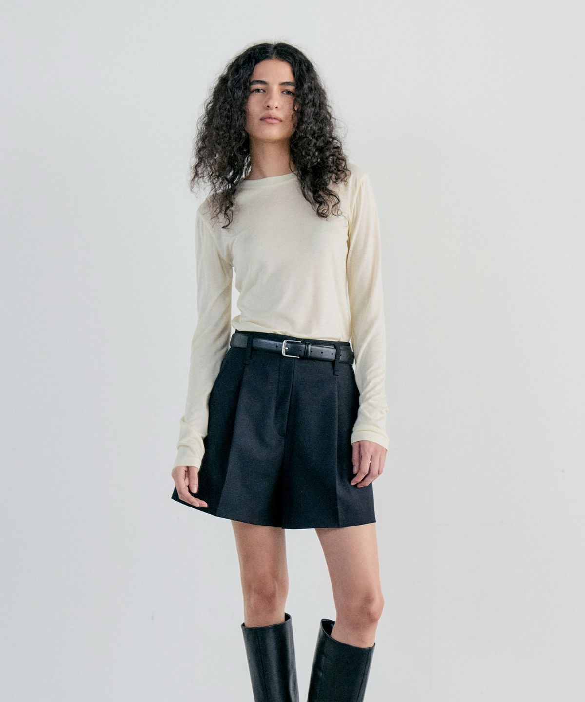 노티아(NOTIA) WOOL TENCEL ROUND T-SHIRT - BUTTER