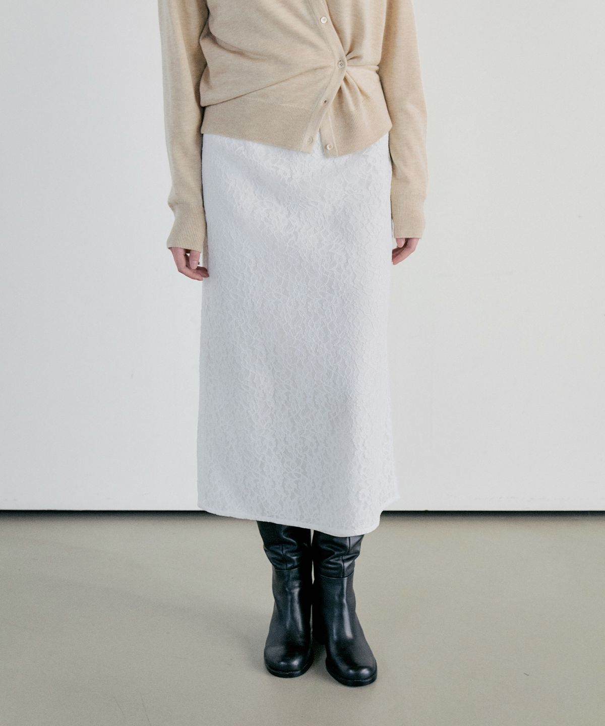 노티아(NOTIA) LACE 2 LAYERED LONG SKIRT - WHITE