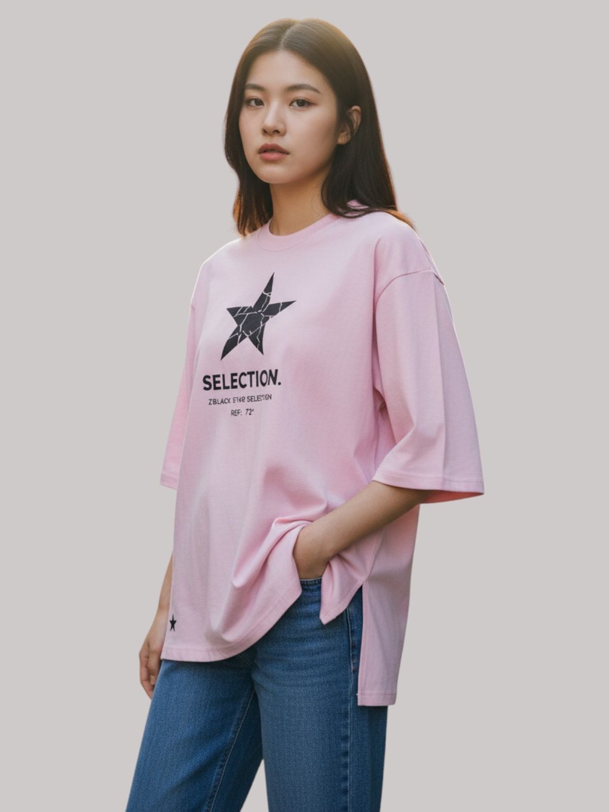 지블랙(ZBLACK) 스타셀렉션 CRACK STAR 7부 티셔츠(PINK)