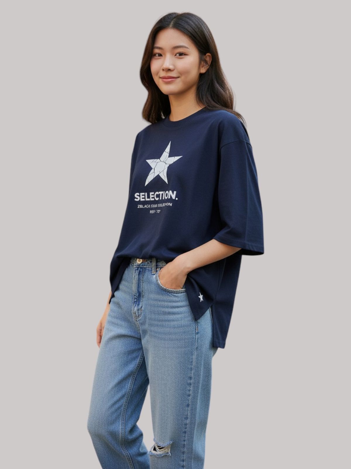 지블랙(ZBLACK) 스타셀렉션 CRACK STAR 7부 티셔츠(NAVY)