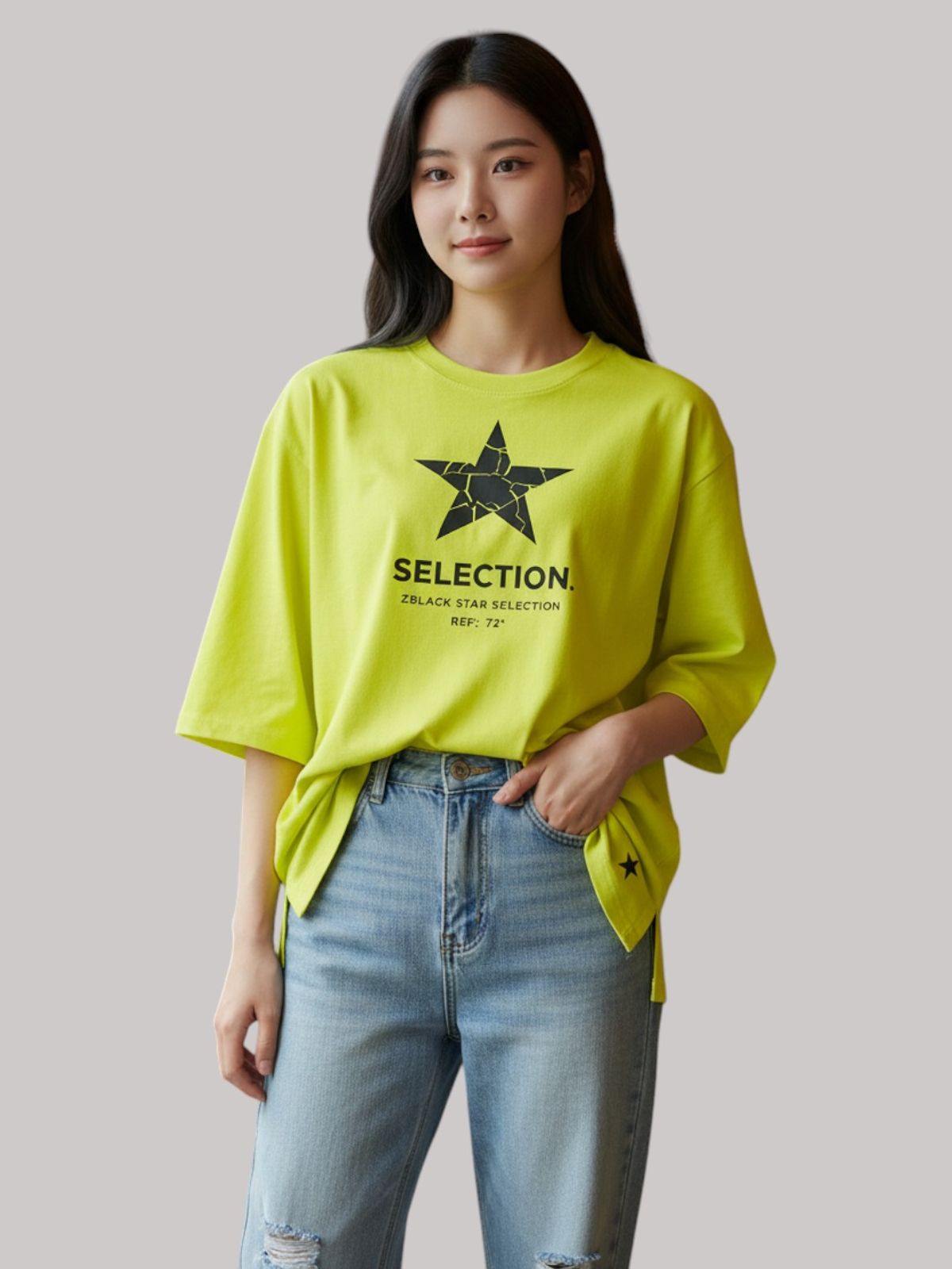 지블랙(ZBLACK) 스타셀렉션 CRACK STAR 7부 티셔츠(NEON YELLOW)