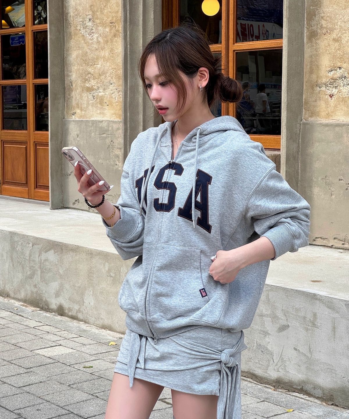 후아유(WHO.A.U) [기모 선택] USA Hood Zip-up(Over-fit) / WHMZG4992U