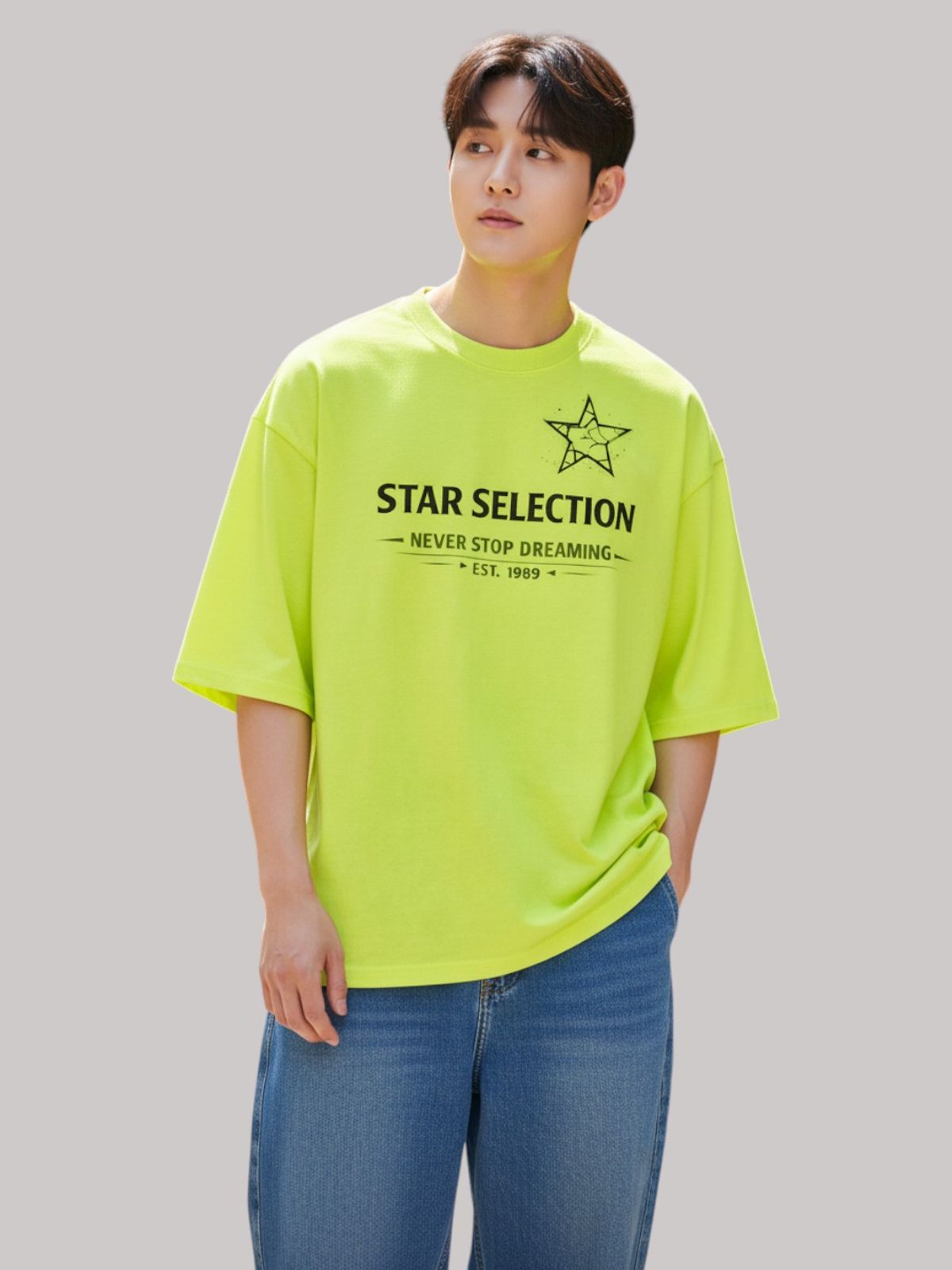 지블랙(ZBLACK) 스타셀렉션  LIGHT STAR 7부 티셔츠(NEON YELLOW)