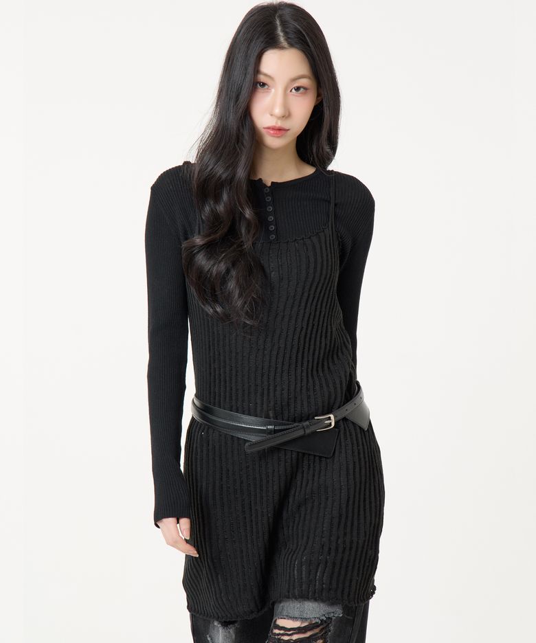 스카시 니트 탑 드레스 블랙