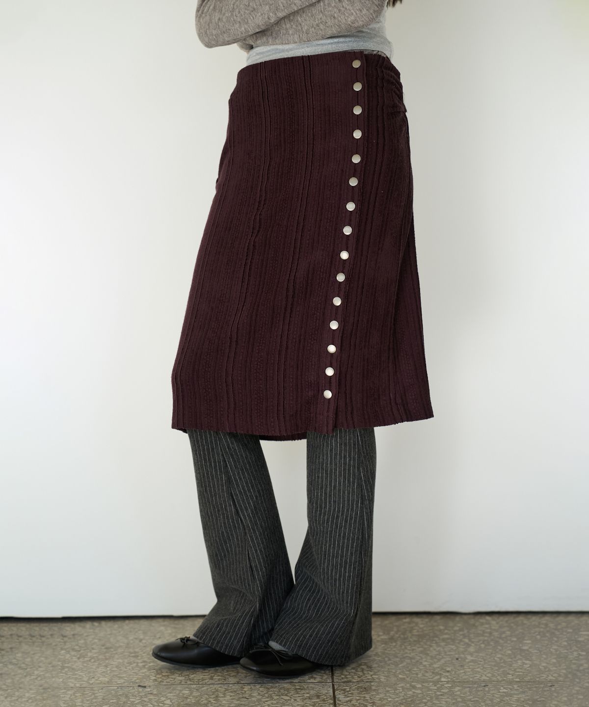 도프셉(DOFFSEPT) Layered Snap Wool Skirt in Purple