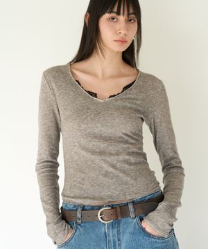 Slim V-Neck Long Sleeve in Grey