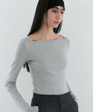 Line Boat Neck Long Sleeve in Grey