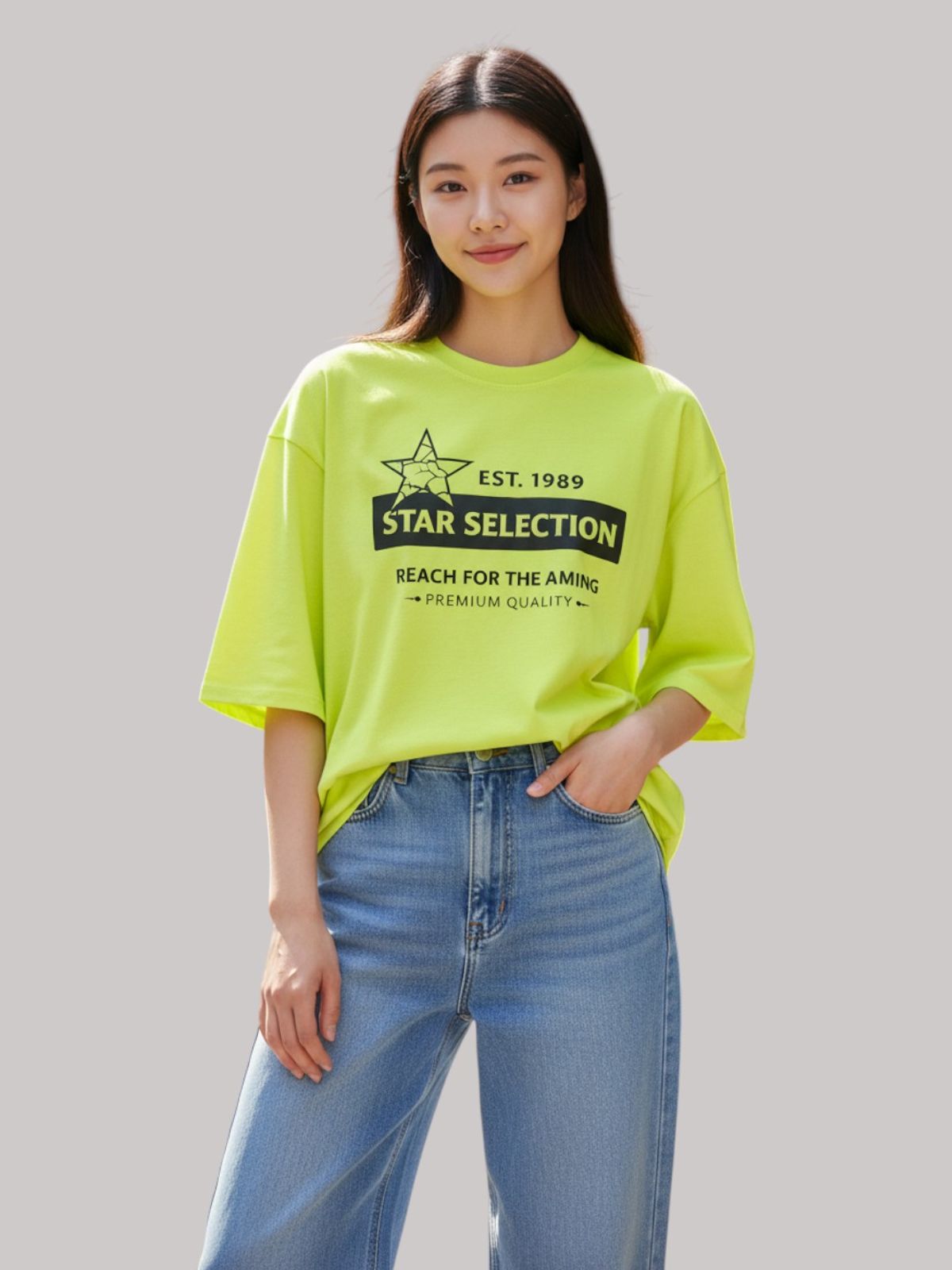 지블랙(ZBLACK) 스타셀렉션  BOX STAR 7부 티셔츠(NEON YELLOW)