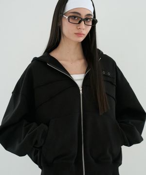 Eyelet Vintage Hoodie Zip-Up in Black