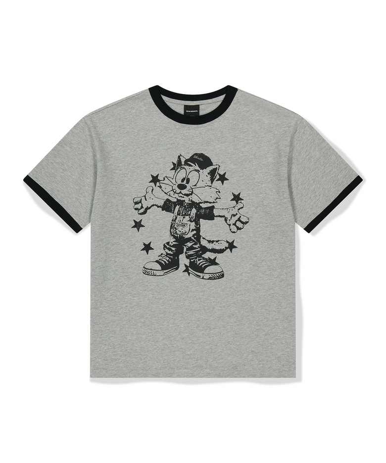 CAT RINGER T-SHIRT (M.GREY)