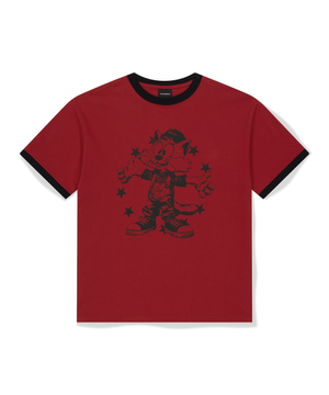 CAT RINGER T-SHIRT (BURGUNDY)