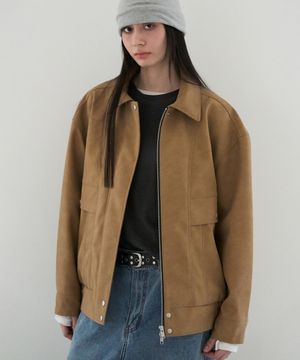Vegan Leather Overfit Blouson Jacket in Camel