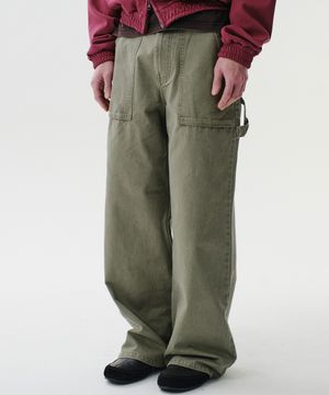WASHED FATIGUE CARPENTER PANTS (KHAKI)
