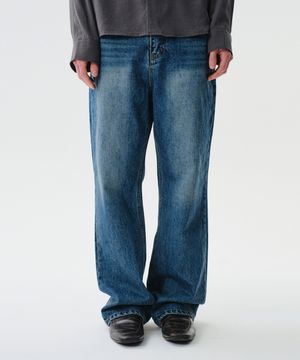 LOOSED STRAIGHT DEINM PANTS (WASHED BLUE)