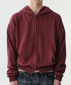SLUB CROP HOOD ZIP-UP (BURGUNDY)