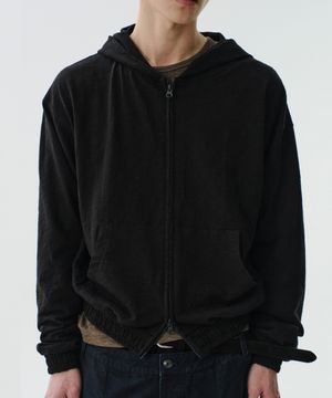 SLUB CROP HOOD ZIP-UP (BLACK)