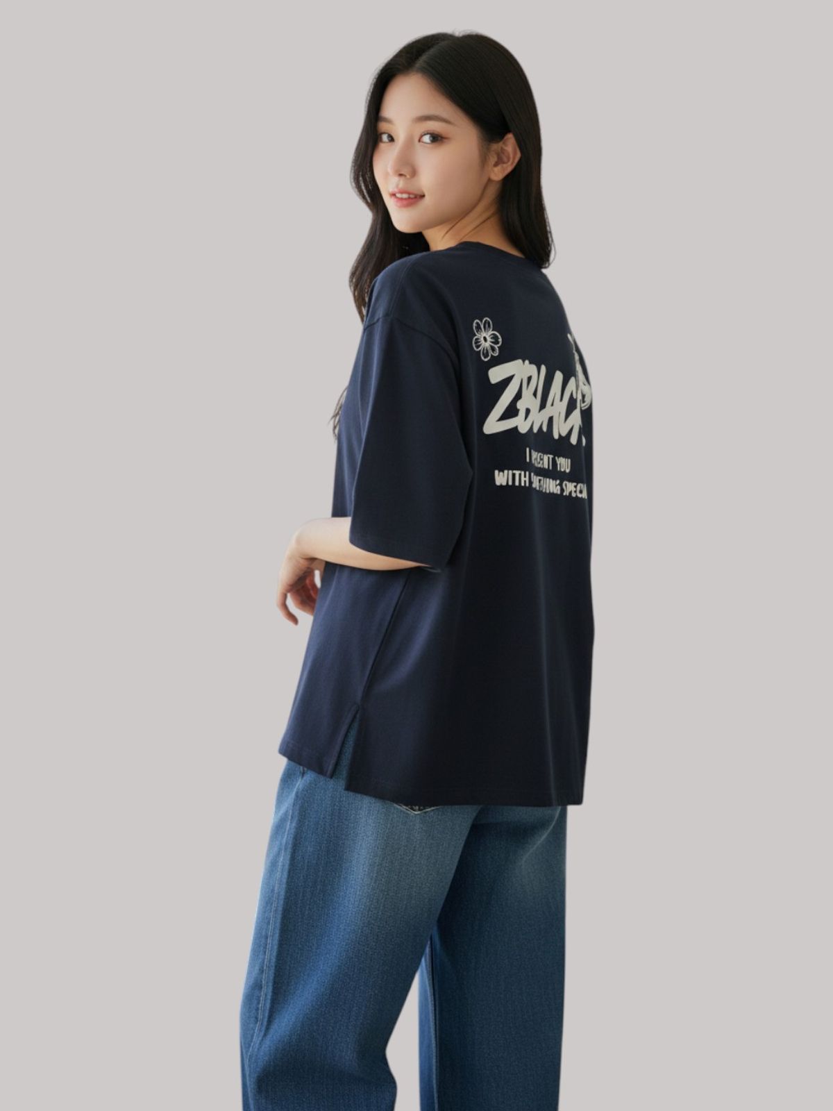 지블랙(ZBLACK) 스프레이 그래피티  7부 티셔츠(NAVY)