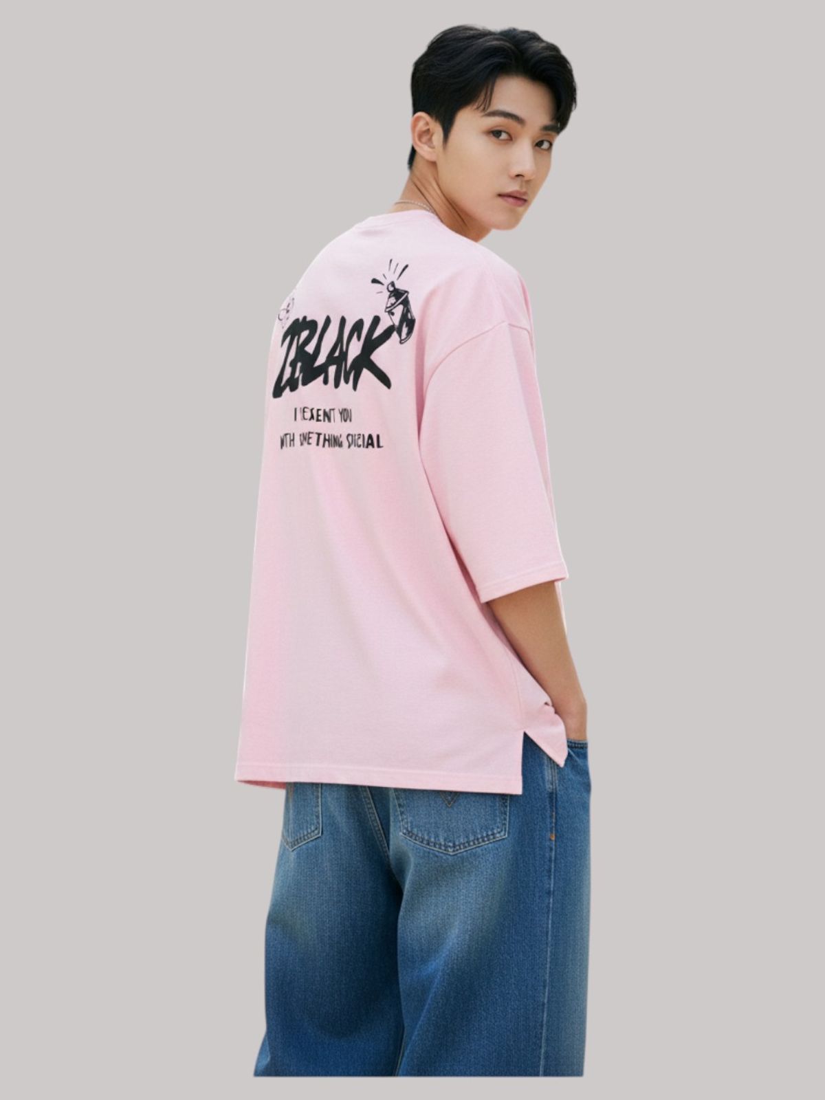 지블랙(ZBLACK) 스프레이 그래피티  7부 티셔츠(PINK)