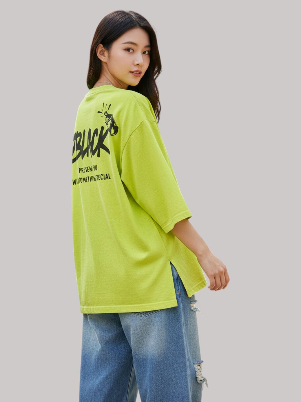지블랙(ZBLACK) 스프레이 그래피티  7부 티셔츠(NEON YELLOW)