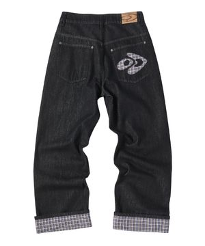 체크 롤업 데님 팬츠 블랙