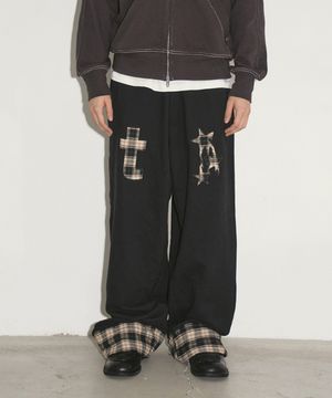 체크 롤업 스웻 팬츠 블랙