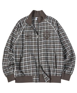 체크 파이핑 트랙 자켓 브라운