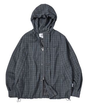 그레인 체크 후드 집업 자켓 다크 블루