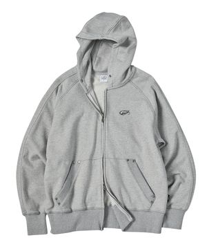 스티치 래글런 후드 집업 그레이