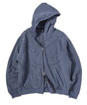 로고 아플리케 피그먼트 후드 집업 블루 섀도우