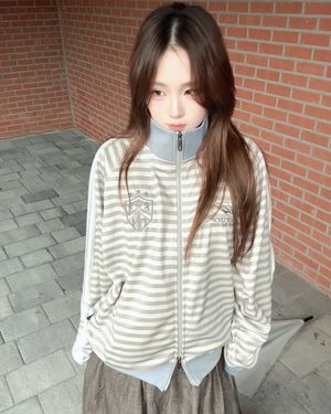 스트라이프 저지 트랙 자켓 그레이