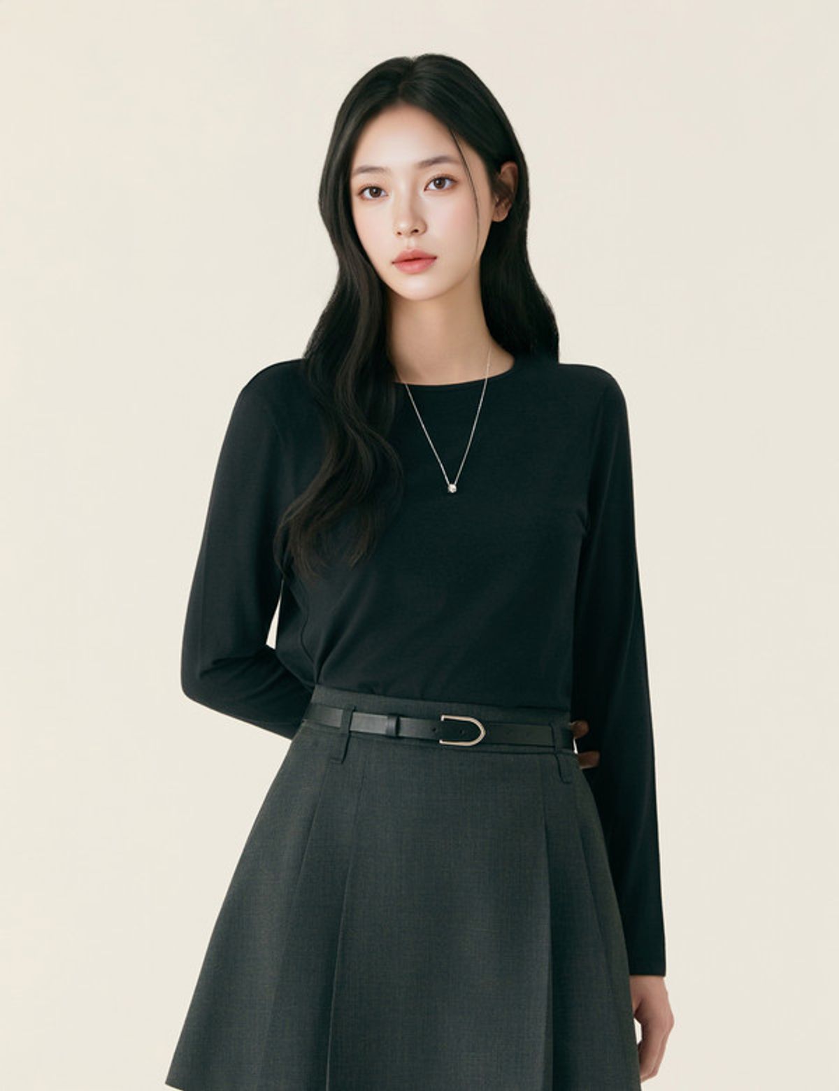 로엠(ROEM) 올데이티셔츠 텐셀 라운드 티셔츠_Black_RMLWG23R01