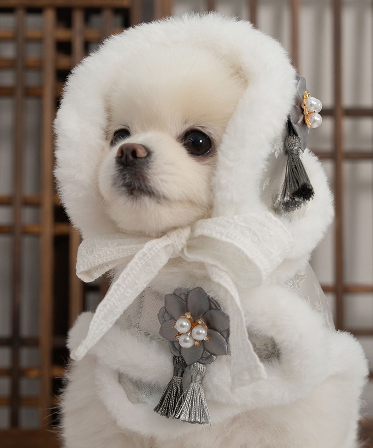 베일리(BAILEY) 강아지한복 눈꽃설화귀마개 그레이
