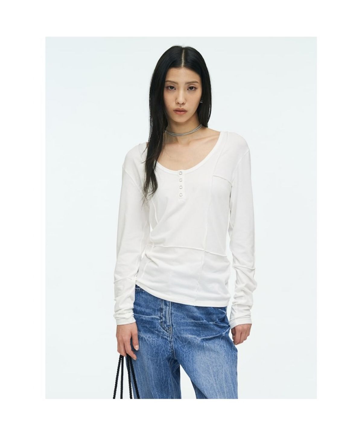 앙개(ANGGAE) Henry Neck TShirt   White